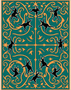 Teal and Gold Whimsical Bunny Scroll Rug
