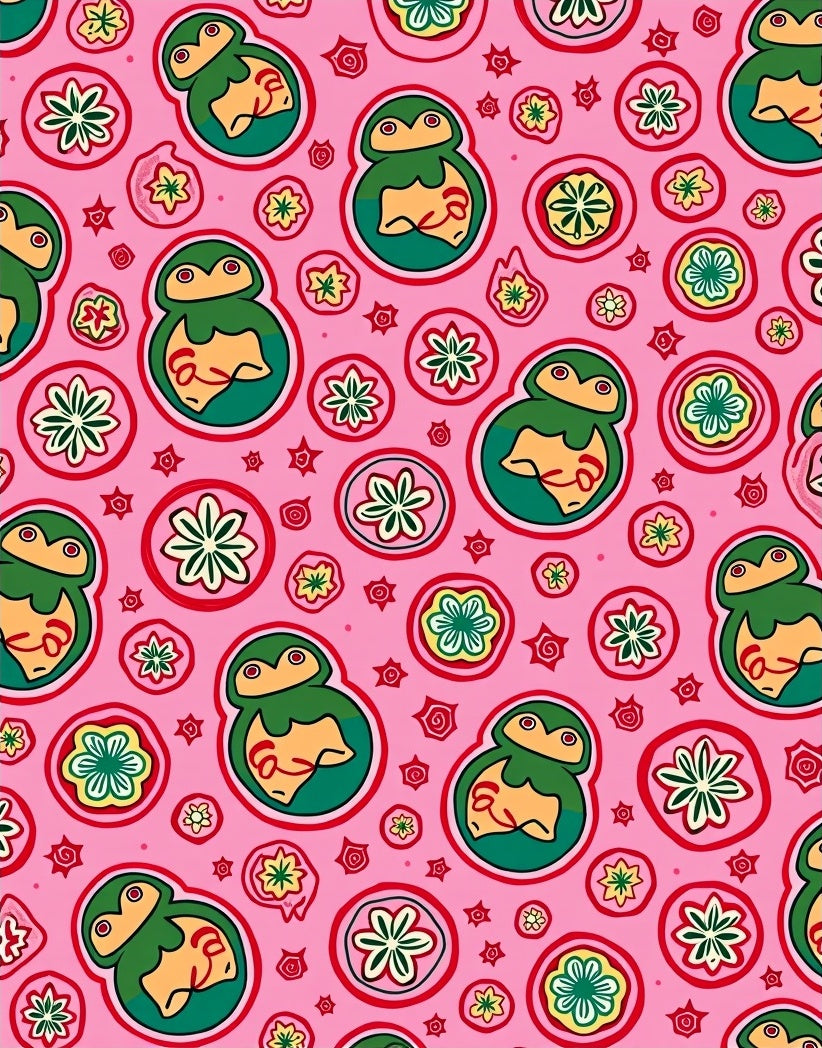 Whimsical Pink Figures Floral Bloom Rug