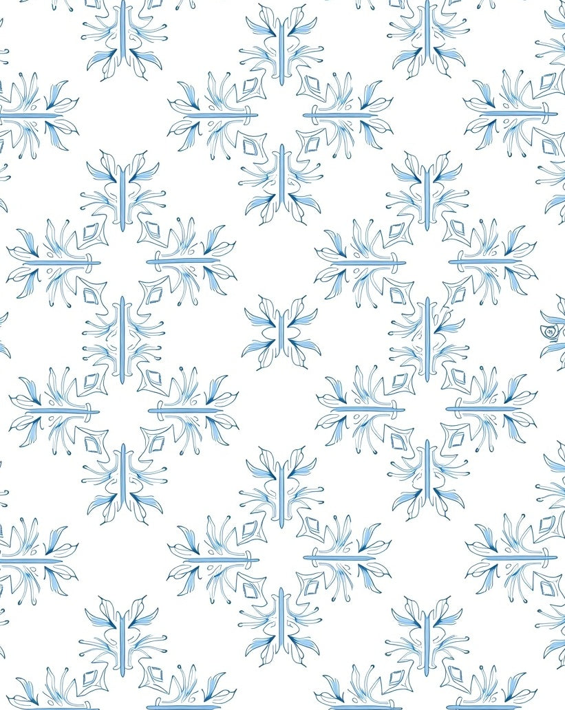Delicate Blue Rococo Floral Medallion Rug