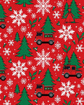 Red White Snowflake Truck Christmas Trees Rug