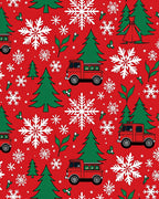 Red White Snowflake Truck Christmas Trees Rug