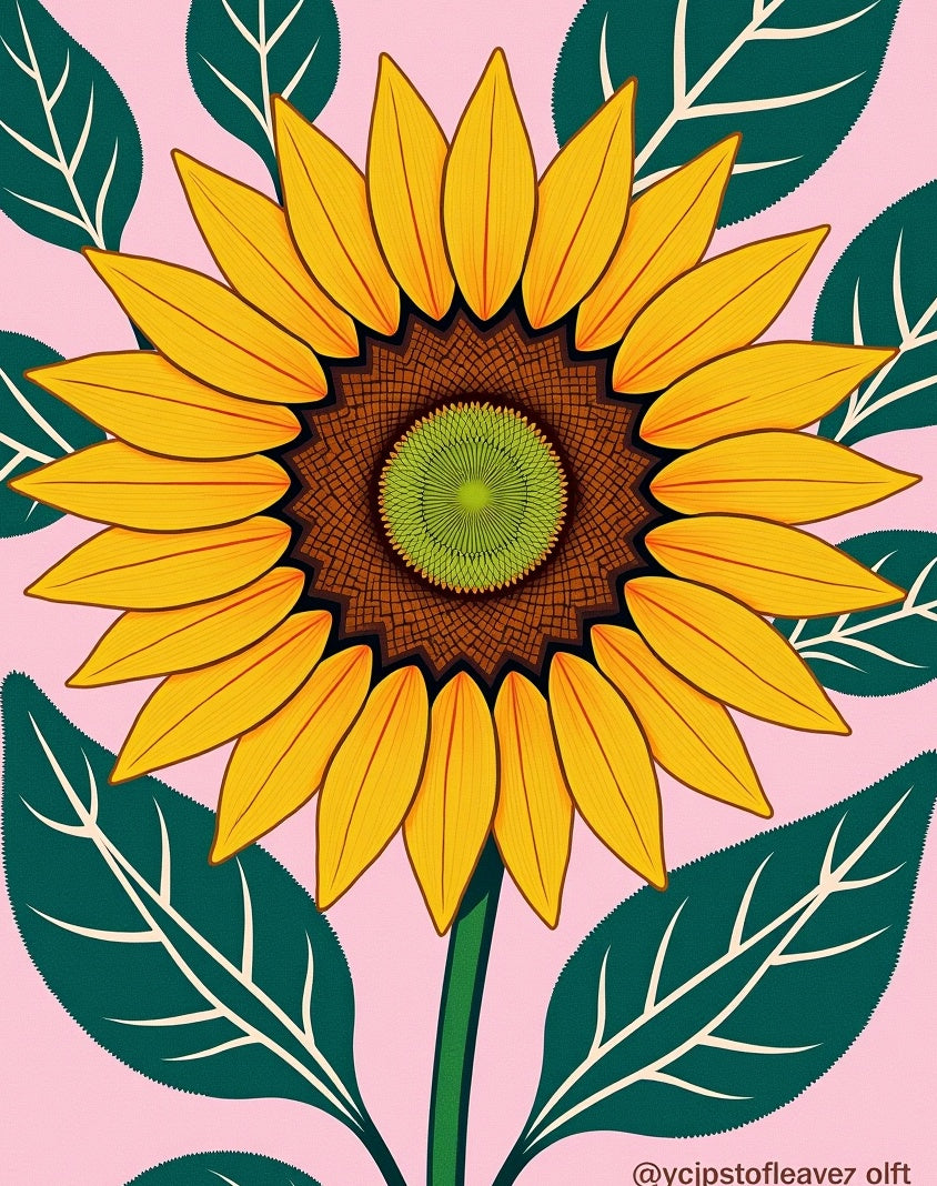 Golden Sunflower With Green Leaves Rug