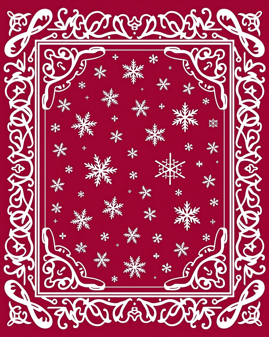 Crimson Snowflake Bordered Snowflakes Rug