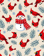 Charming Red Cardinals Snowman Winter Scene Rug