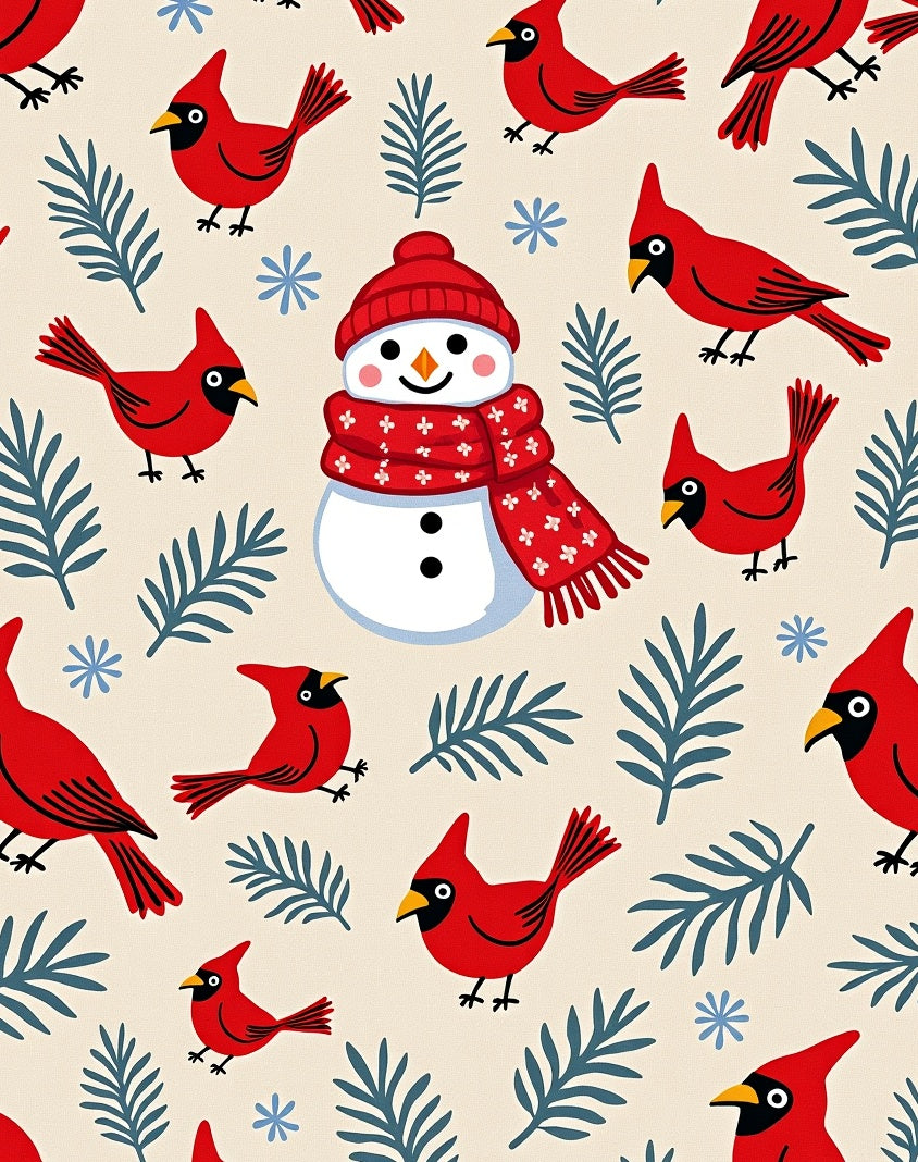 Charming Red Cardinals Snowman Winter Scene Rug