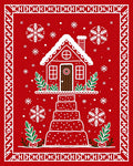 Festive Red Gingerbread House Snowflakes Rug