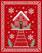 Festive Red Gingerbread House Snowflakes Rug