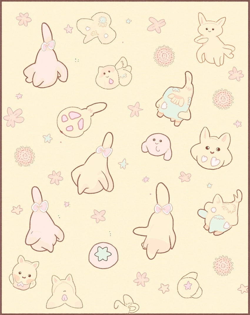 Kawaii Pastel Creatures Scattered Floral Rug