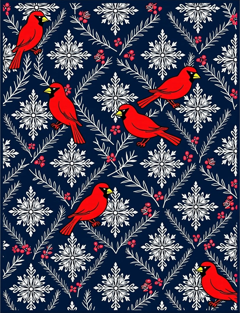 Cardinal Red Snowflake Navy Christmas Rug