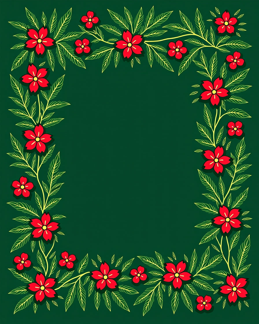 Vibrant Red Floral Vines Border Rug