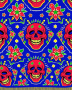 Vibrant Red Skull Blue Floral Harmony Rug