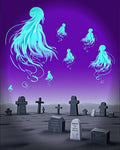 Ethereal Ghosts Cemetery Purple Sky Rug
