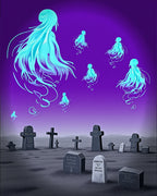 Ethereal Ghosts Cemetery Purple Sky Rug