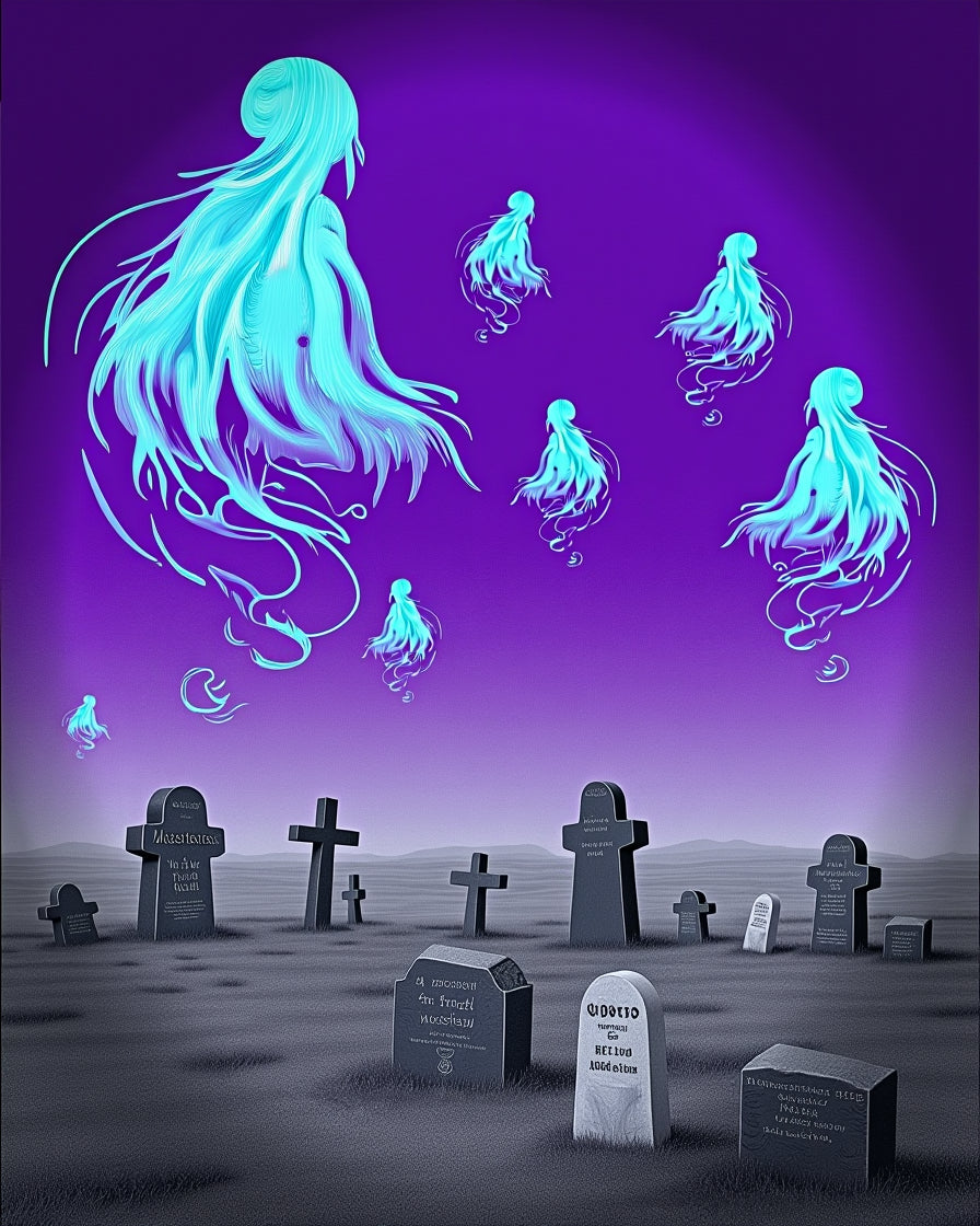 Ethereal Ghosts Cemetery Purple Sky Rug