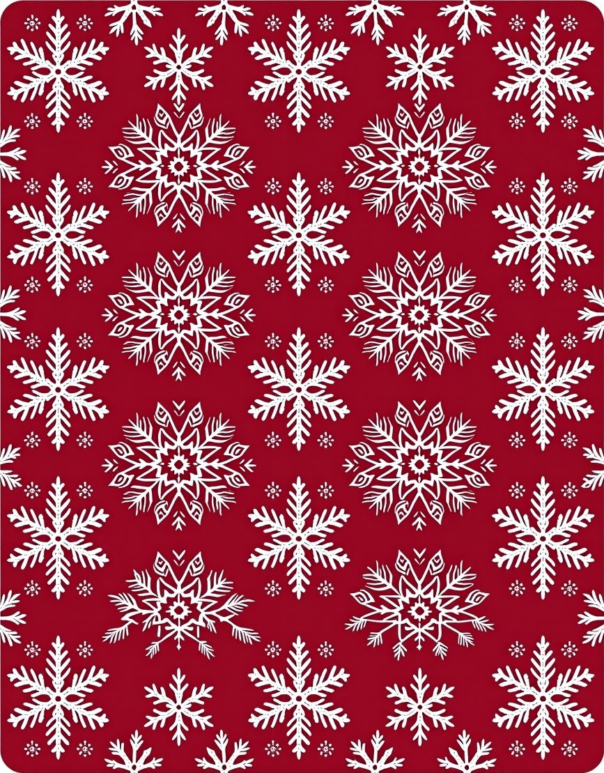 Crimson White Snowflake Winter Medallion Rug