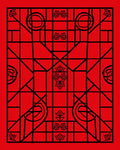 Bold Crimson Geometric Bird Motif Rug