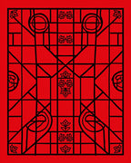 Bold Crimson Geometric Bird Motif Rug