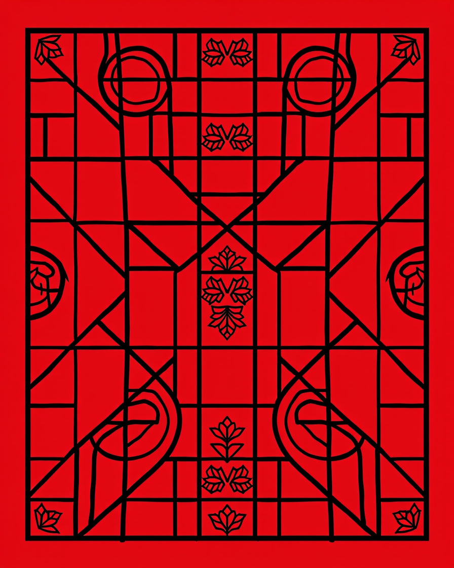 Bold Crimson Geometric Bird Motif Rug