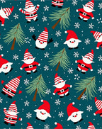 Festive Red Santas Pine Trees Snowflakes Teal Rug