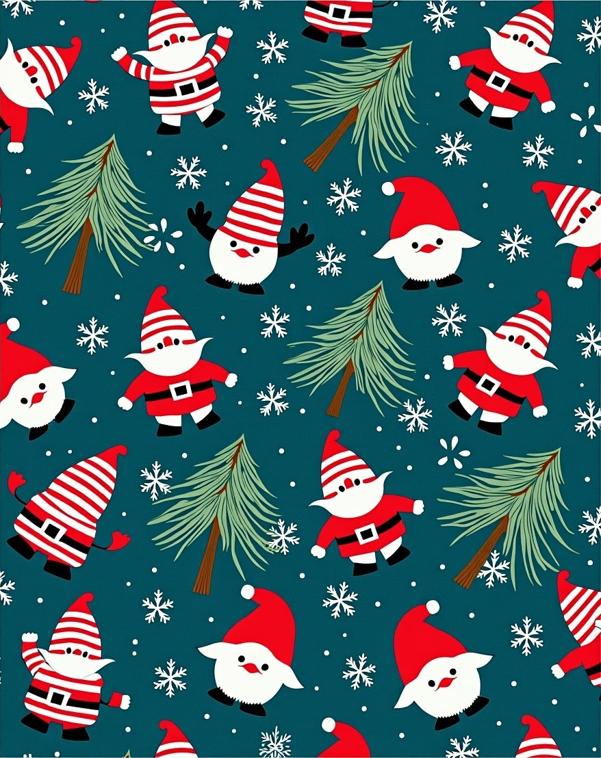 Festive Red Santas Pine Trees Snowflakes Teal Rug