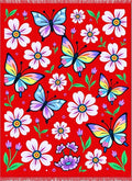 Vibrant Red Butterfly Floral Meadow Rug