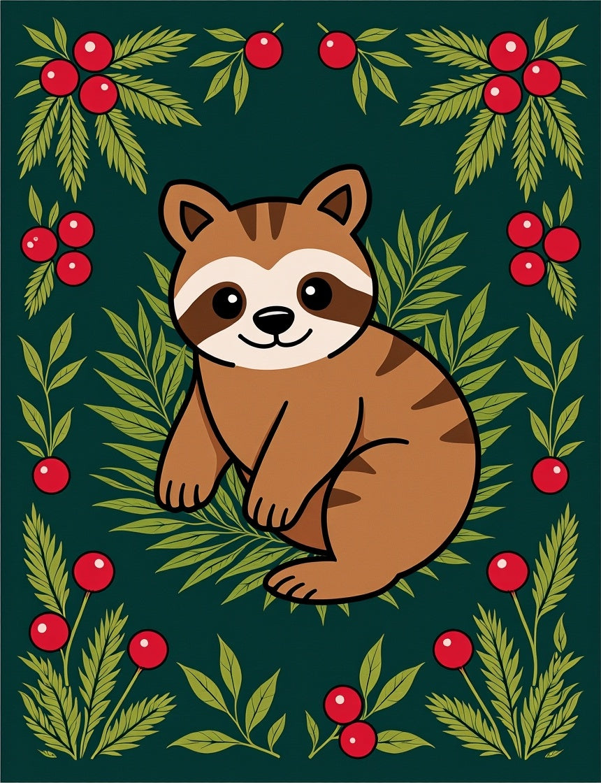 Whimsical Raccoon Berry Woodland Frame Rug