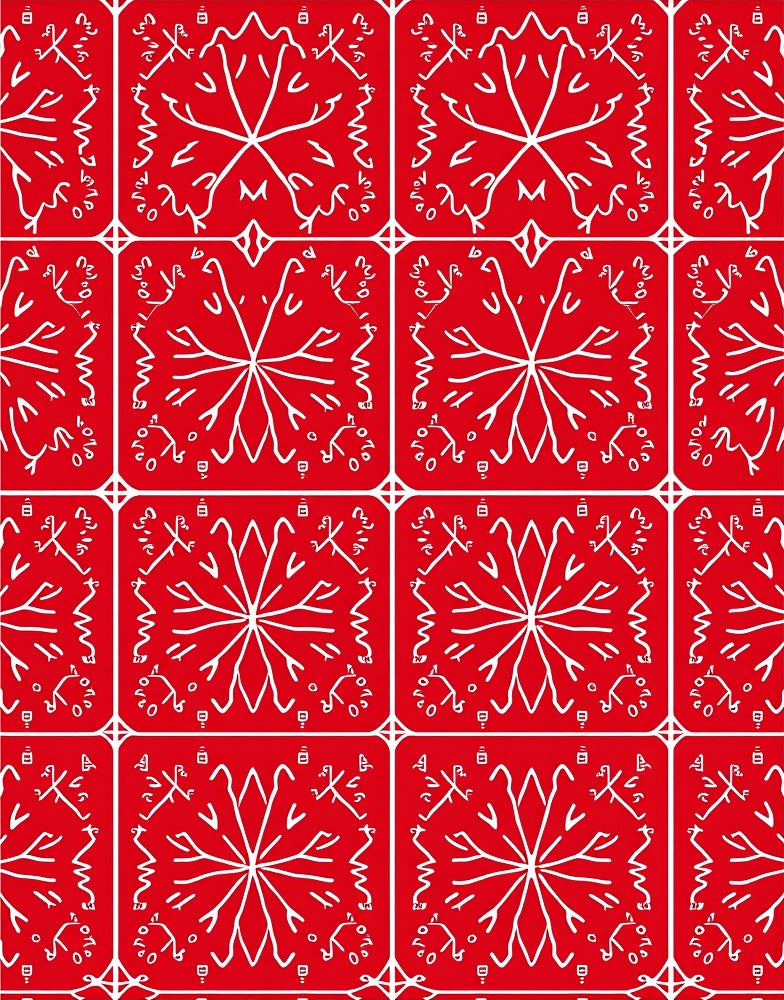 Crimson White Geometric Medallion Square Rug