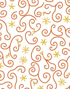 Charming Orange Swirl Yellow Star Flourish Rug