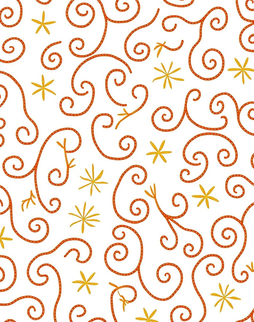 Charming Orange Swirl Yellow Star Flourish Rug