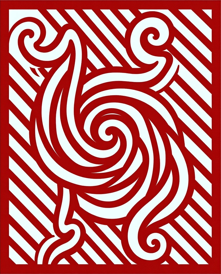 Red Bold Swirl Bamboo Stripes Rug