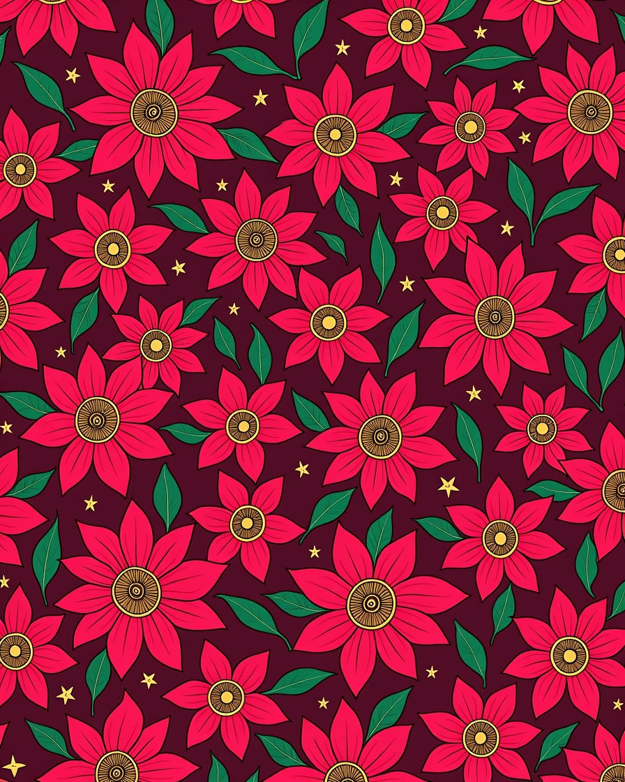 Crimson Floral Star Background Rug