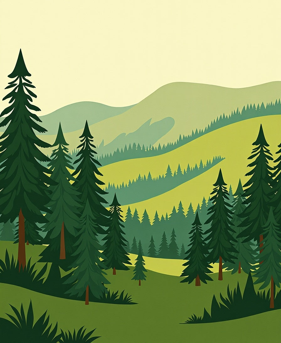 Evergreen Forest Landscape Hills Rug