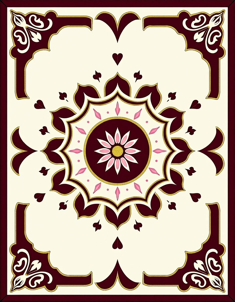 Crimson Floral Medallion Golden Accents Rug