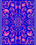 Vibrant Pink Swirls on Royal Blue Rug
