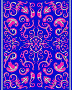 Vibrant Pink Swirls on Royal Blue Rug