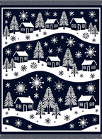 Navy White Snowy Village Forest Rug