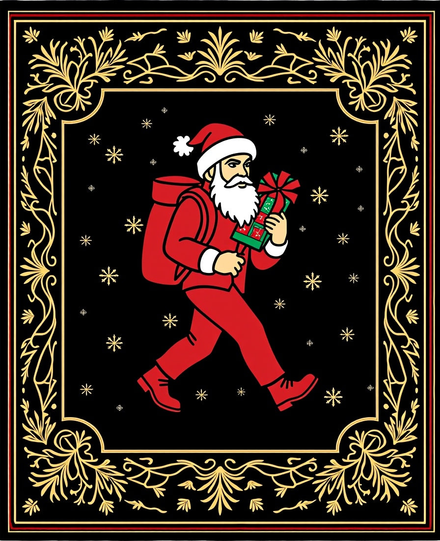 Festive Red Santa Snowfall Garland Rug