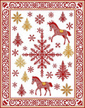 Red Horses Snowflakes Gold Pine Trees Rug