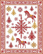 Red Horses Snowflakes Gold Pine Trees Rug