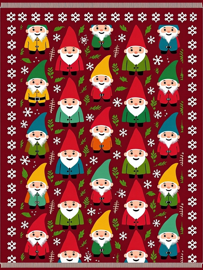 Charming Gnomes Festive Red Background Rug