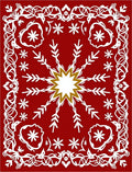 Crimson White Snowflakes Floral Frame Rug