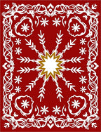 Crimson White Snowflakes Floral Frame Rug