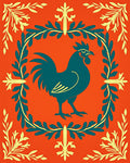 Vibrant Rooster Floral Border Rug