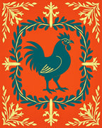 Vibrant Rooster Floral Border Rug
