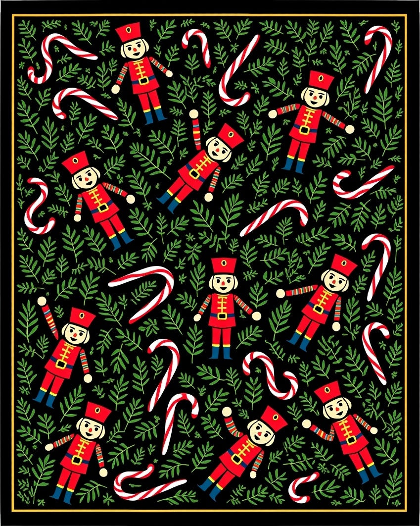 Festive Red Nutcrackers Candy Canes Greenery Rug