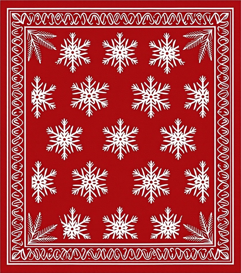 Red White Snowflake Winter Holiday Rug