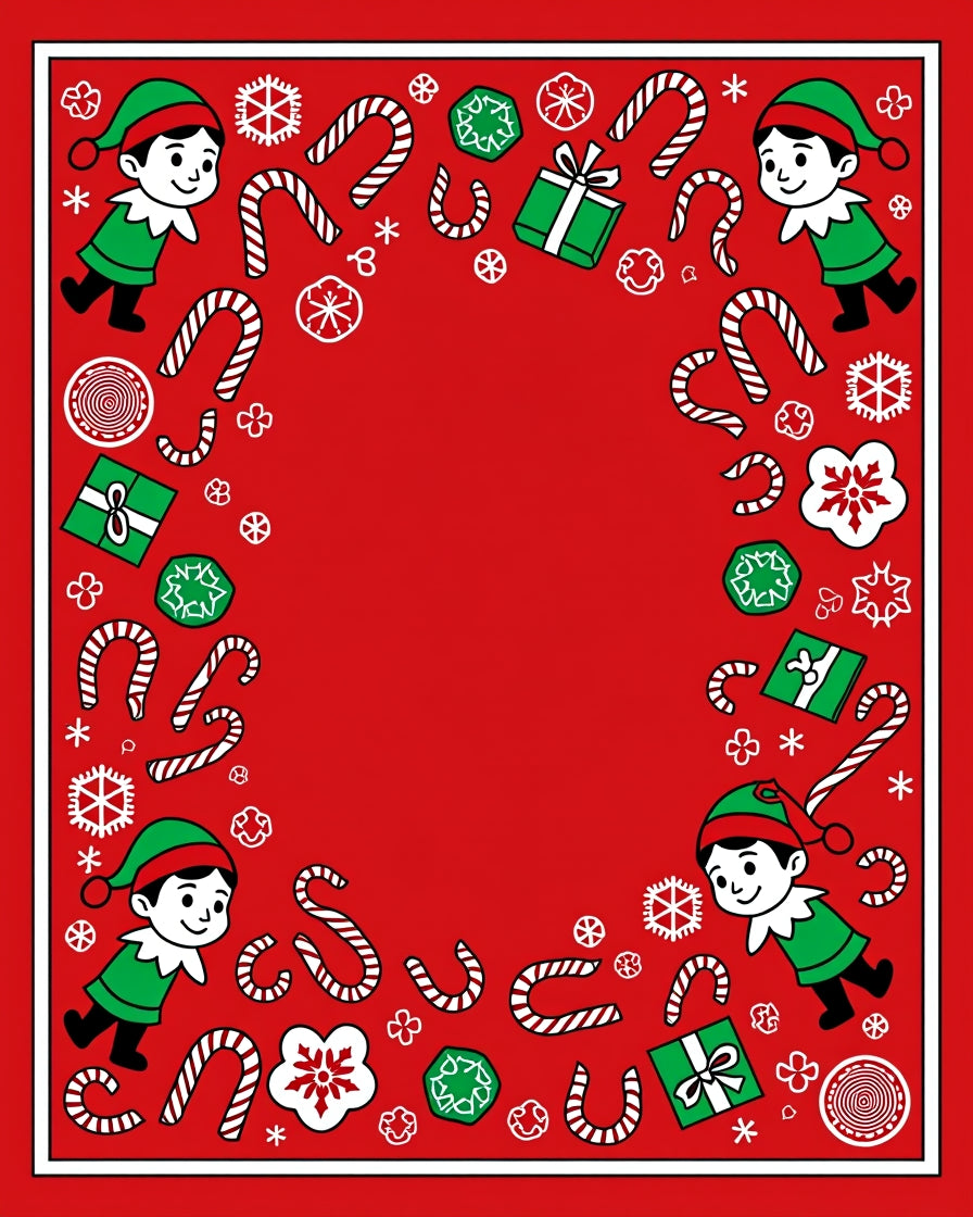 Whimsical Elf Candy Cane Gift Rug