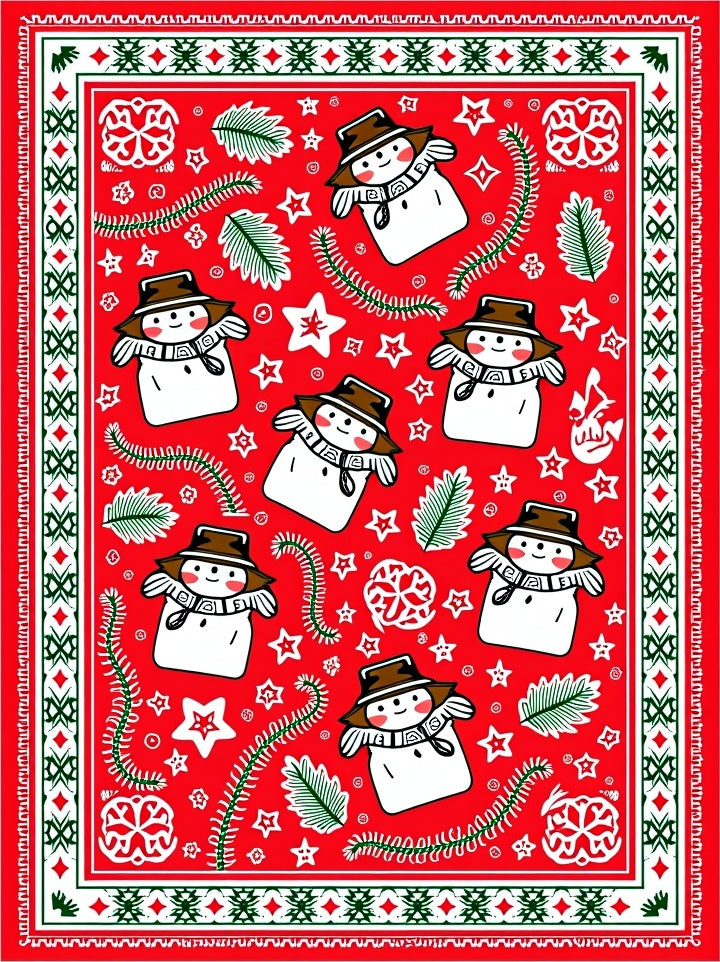 Festive Red Snowman And Star Collection Rug