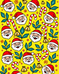 Whimsical Yellow Santa Candy Cane Christmas Rug