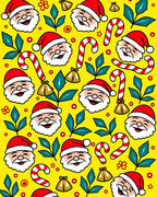 Whimsical Yellow Santa Candy Cane Christmas Rug